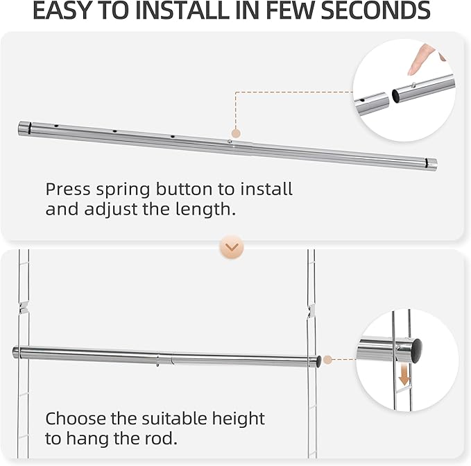 STORAGE MANIAC Hanging Closet Rod, Adjustable Width and Height Closet Hanging - Image 4