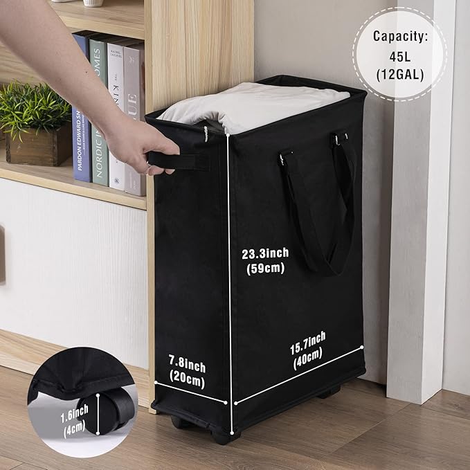 Slim Rolling Laundry Basket, Slim Laundry Hamper - Image 3