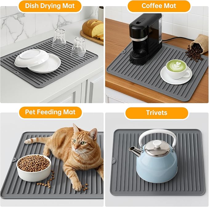 Songrey 18" x 16" Silicone Dish Drying Mat, Kitchen Counter Drying Pad - Image 6