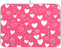 Hot Pink Love Dish Drying Mat for Kitchen Countertop 18x24 Happy Valentine’s by Wamika
