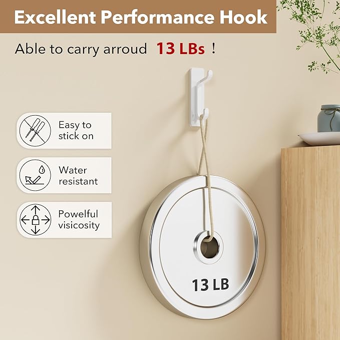 pickpiff Wall Hooks for Coat and Towel: 13LB Adhesive Door Hanger Stick on - Image 2
