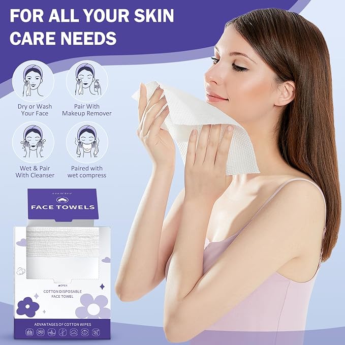 Face Towels, Disposable Face Towelette, Makeup Remover Dry Wipes 50 Count - Image 5