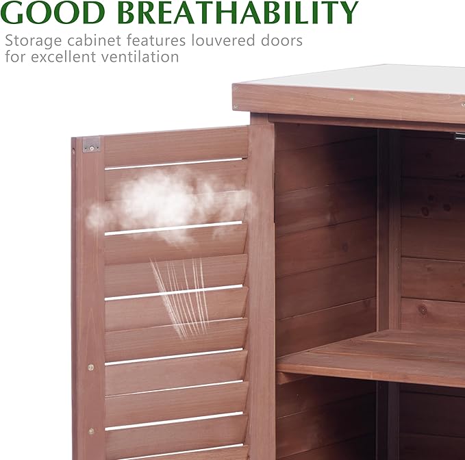 Outdoor Storage Cabinet & Potting Bench Table with Metal Top, Wooden Patio Furniture, Garden Workstation (Dark Brown, 36x31x17in) - Image 6