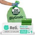 Reli. Biodegradable 13 Gallon Trash Bags | 100 Count | ASTM D6954 | Green | by Reli