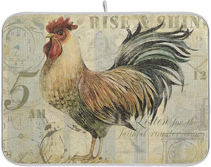 Farmhouse Rooster Dish Drying Mat 16 x 18 Inch by Sweetshow