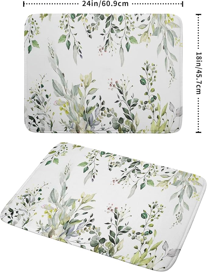 Green Eucalyptus Sage Leaves Dish Drying Mat 18 x 24 Inch - Image 2