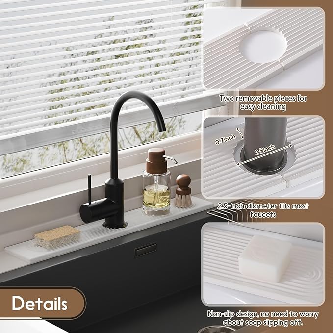 Faucet Mat for Kitchen Sink, Diatomite Quick Drying Tray, 23.6Inch Kitchen Sink - Image 4