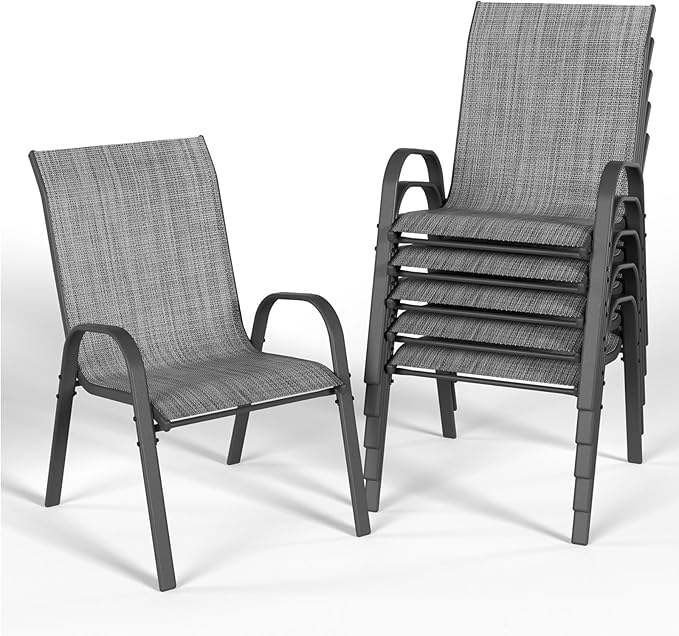 Patio Dining Chairs Set of 6, Outdoor Stackable Dining Chairs High Back, Patio Furniture for Backyard, Porch, Garden, Poolside (Grey) by VonzoyHome