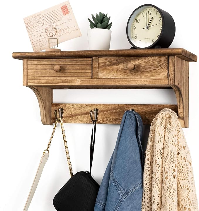 Emfogo Coat Hooks Mounted, Rustic Wood Coat Rack Mount Shelf - Image 2