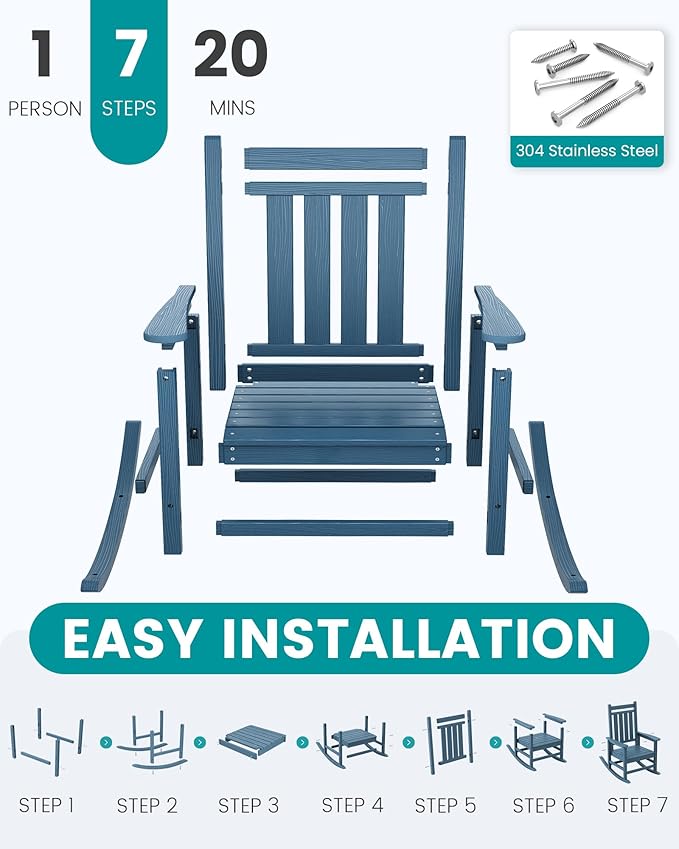 SERWALL HDPE Outdoor Rocking Chair Set of 6, Patio Rocking Chairs for Adults, All Weather Outdoor Rockers for Lawn, Blue - Image 7