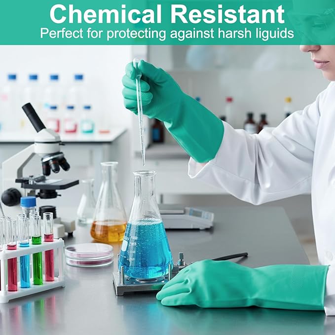 12 Pairs Reusable Nitrile Chemical Resistant Gloves, Heavy Duty Rubber Work - Image 4
