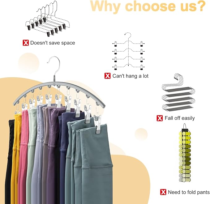 Legging Organizer for Closet, Metal Yoga Pants Hanger w/Rubber Coated 4 Pack - Image 2