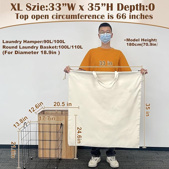Canvas Laundry Bag 33"Wx 35"H, Thick Canvas Laundry Bag - Image 2