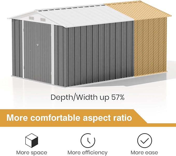 Patiowell 12 x 8 FT Outdoor Storage Shed, Steel Shed Storage House with Design of Lockable Doors, Utility and Tool Storage for Garden, Patio, Backyard, Outside use, Gray - Image 7