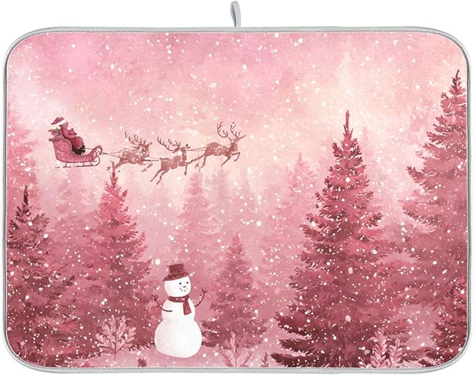 Christmas Forest with Snow Falling Santa Dish Drying Mat by OTVEE