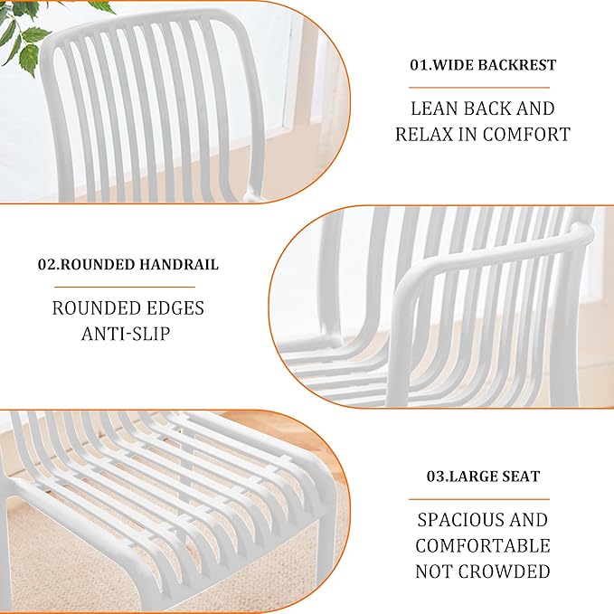 Patio Dining Chairs Set of 4, All-Weather Outdoor and Indoor Stackable Chairs with Curved Back, Waterproof for Patio, Deck, Porch, Backyard, Restaurant & Cafe Use, White - Image 4
