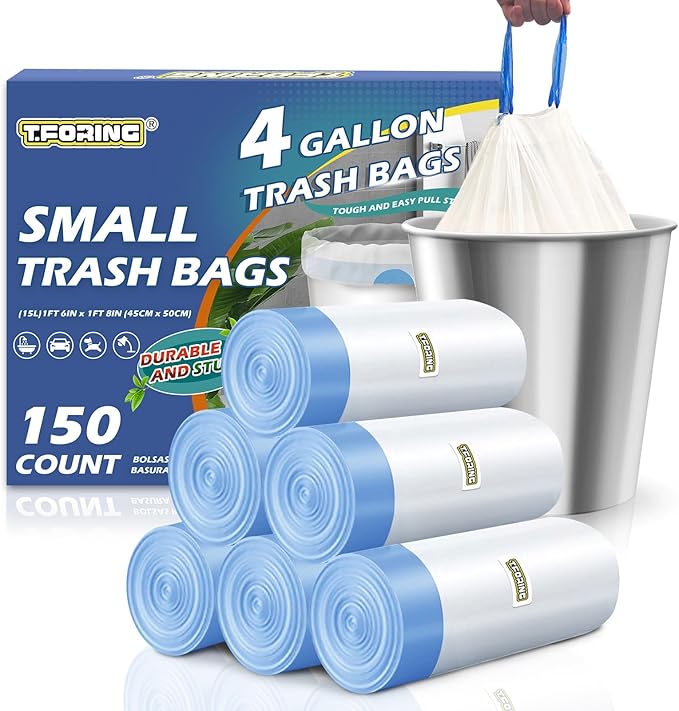 150 Count 4 Gallon Trash Bags Drawstring by TFORING%C2%AE