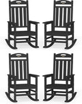 Oversized Outdoor Rocking Chairs Set of 4, High Back Porch Rocker Chair, HDPE All Weather Resistant Rocking Chairs for Patio, 380lbs Weight Capacity, Black by Suunyn