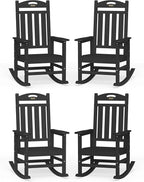 Oversized Outdoor Rocking Chairs Set of 4, High Back Porch Rocker Chair, HDPE All Weather Resistant Rocking Chairs for Patio, 380lbs Weight Capacity, Black by Suunyn