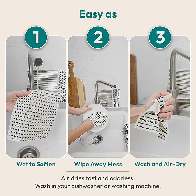 FEBU Swedish Dishcloths for Kitchen | 5 Pack Black Reusable Paper Towels - Image 8