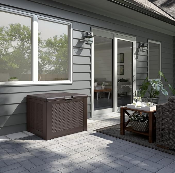 Rubbermaid Medium Resin Outdoor Storage Deck Box (74 Gal) Weather Resistant Brown Deck Organization for Home/Backyard/Pool Chemicals/Toys/Garden Tools/Porch/Patio Cushions - Image 10