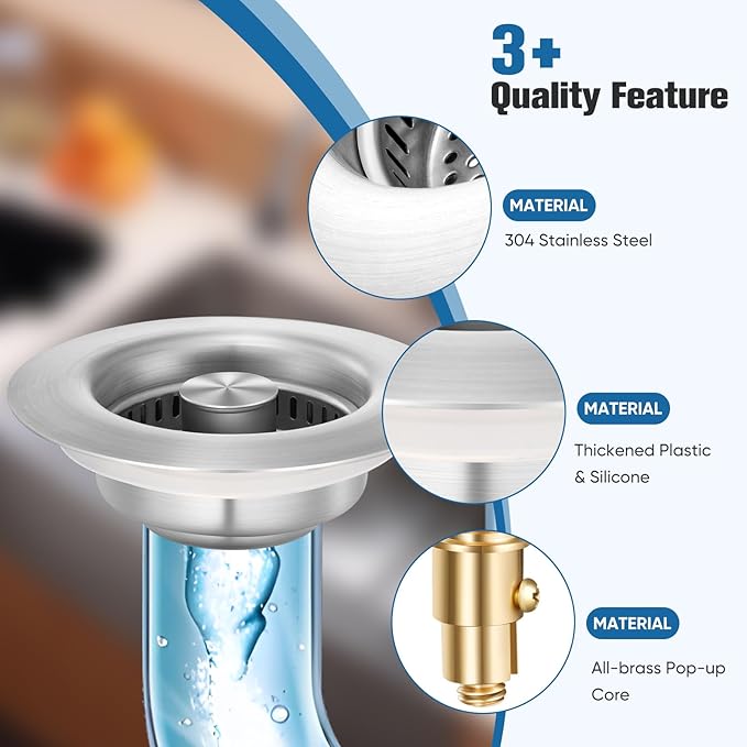Sink Drain Strainer Kitchen Sink Drain Strainer&Sink Stopper, Stainless Steel - Image 7