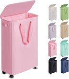Slim Laundry Hamper with Lid and Wheels, Small Rolling Laundry Basket with by Vincona