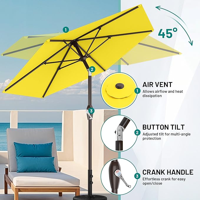 AreShark 7.5FT Patio Umbrella Table Market Umbrella with 6 Sturdy Ribs, Button Tilt/Crank Heavy-Duty Round Outdoor Umbrellas for Garden, Deck, Backyard,and Pool, Yellow - Image 4