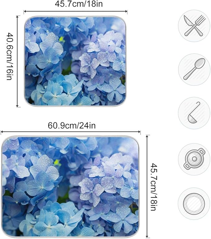 Tarity Blue Hydrangeas Dish Drying Mat - Image 3