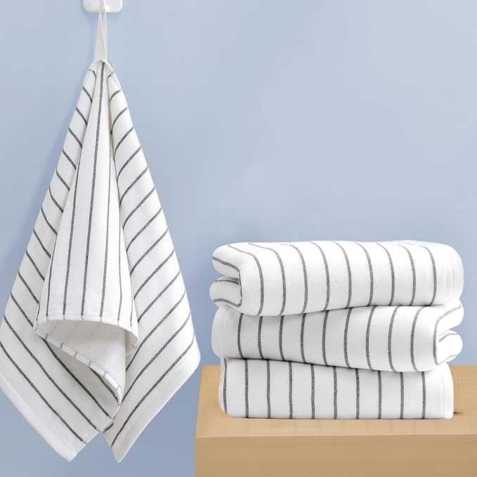4-Pack Striped Hand Towels, thick 450GSM, Ultra-Absorbent & Quick-Drying ，100% by VOOVAMOVAS