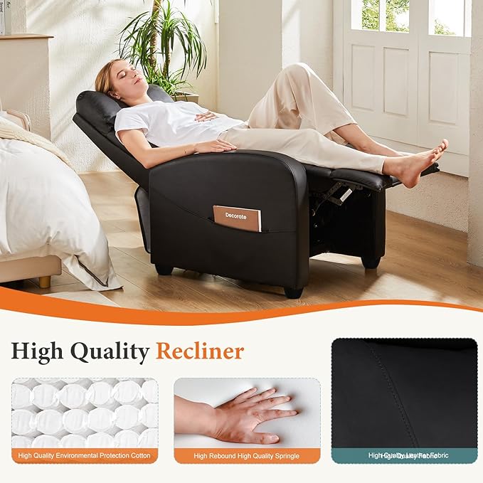 Sweetcrispy Recliner Chair PU Leather Recliner Sofa No Massage, Home Theater Seating with Lumbar Support, Adjustable Push Back Overstuffed High-Density Sponge Reclining for Living Room, Black - Image 4