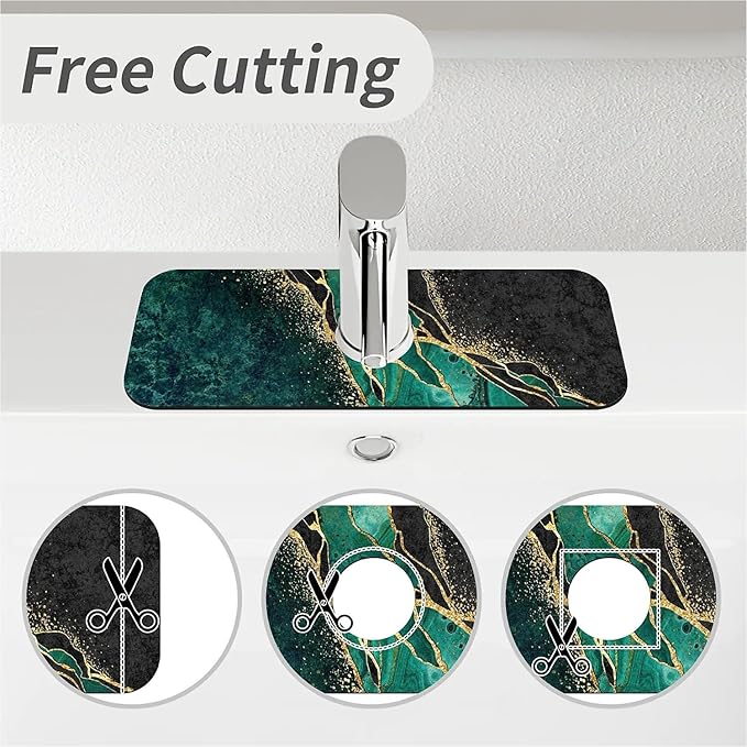 Kitchen Sink Splash Guard，Black and green gold marble Faucet Mat Sink - Image 5