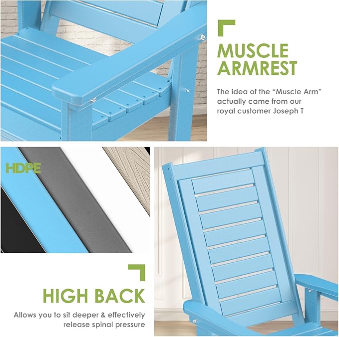 GREENVINES Outdoor Rocking Chairs | Set of 2 | Porch Rocker | HDPE Plastic | Arctic | Oversized Rockers | High Back | Big & Tall | Ladder Back | for Patio Outside Backyard Balcony Garden - Image 7