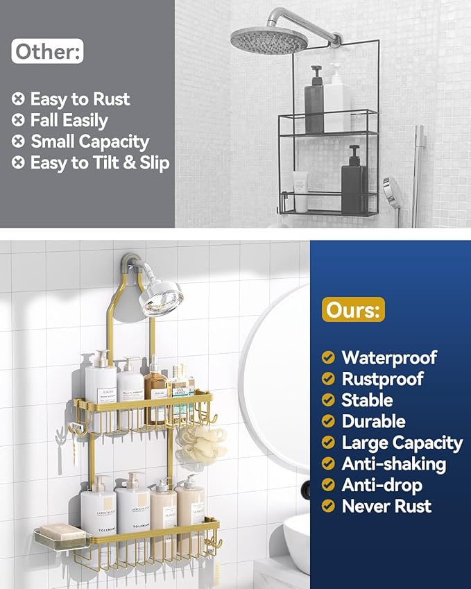 YASONIC Shower Caddy Hanging, Never Rust Shower Organizer Hanging, Aluminum - Image 9