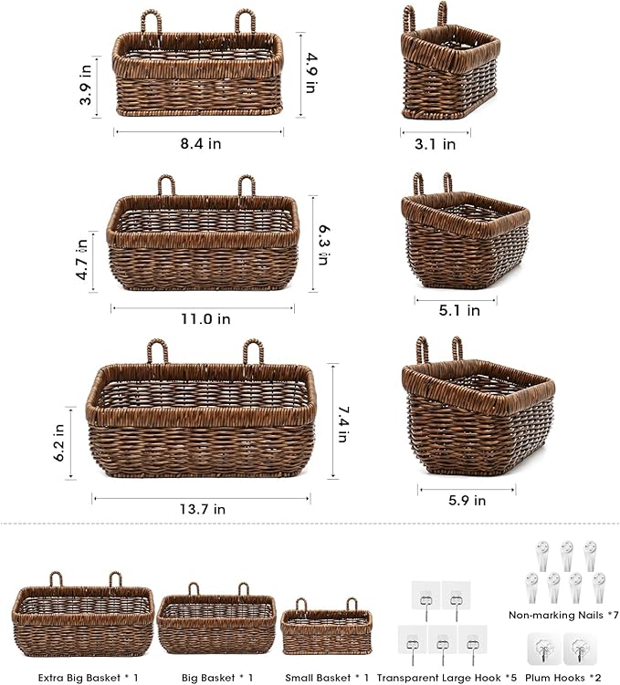 AceList Wall Hanging Basket, Boho Style Hand-Woven Hanging Storage Baskets - Image 2