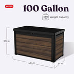 Keter Rosewood 100 Gallon Resin Deck Box Organization and Storage for Patio Furniture Outdoor Cushions, Throw Pillows, Garden Tools and Pool Toys - Image 2