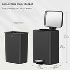 EKO Madison Matte Black 12L / 3.2 Gal Bathroom Trash Can - Image 3
