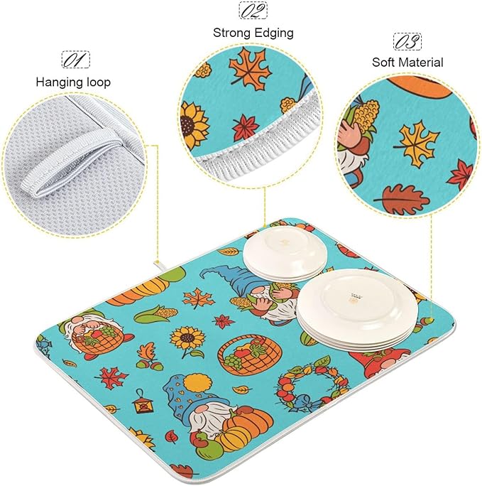 Autumn Gnomes Harvest Theme Dish Drying Mat Super Absorbent Drying Mat Large - Image 4