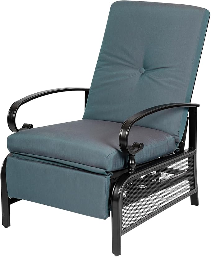 Oakcloud Adjustable Outdoor Lounge Chair Metal Patio Relaxing Recliner Chair with Removable Cushions(Peacock Blue) by OckcloudPatioFurniture