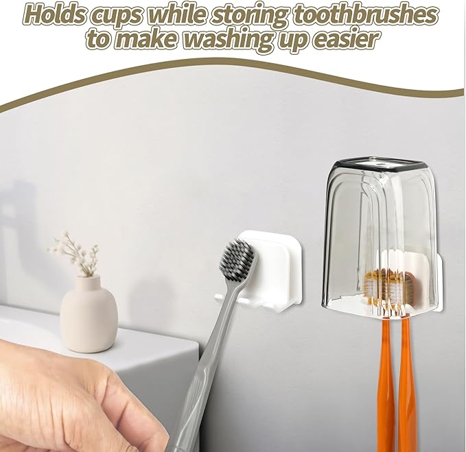 2-Piece Set of White self-Adhesive Wall-Mounted Waterproof Toothbrush Holders - Image 7