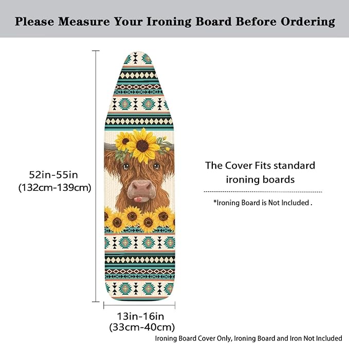 Sprowallow Tribal Cow Sunflower Ironing Board Cover and Pad 15x54 inch Scorch - Image 5