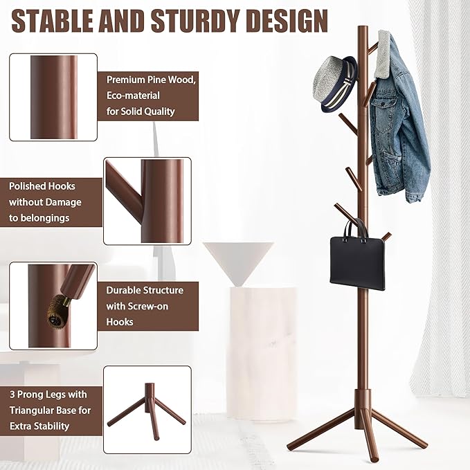 Haddockway Wooden Coat Rack Stand - Image 3