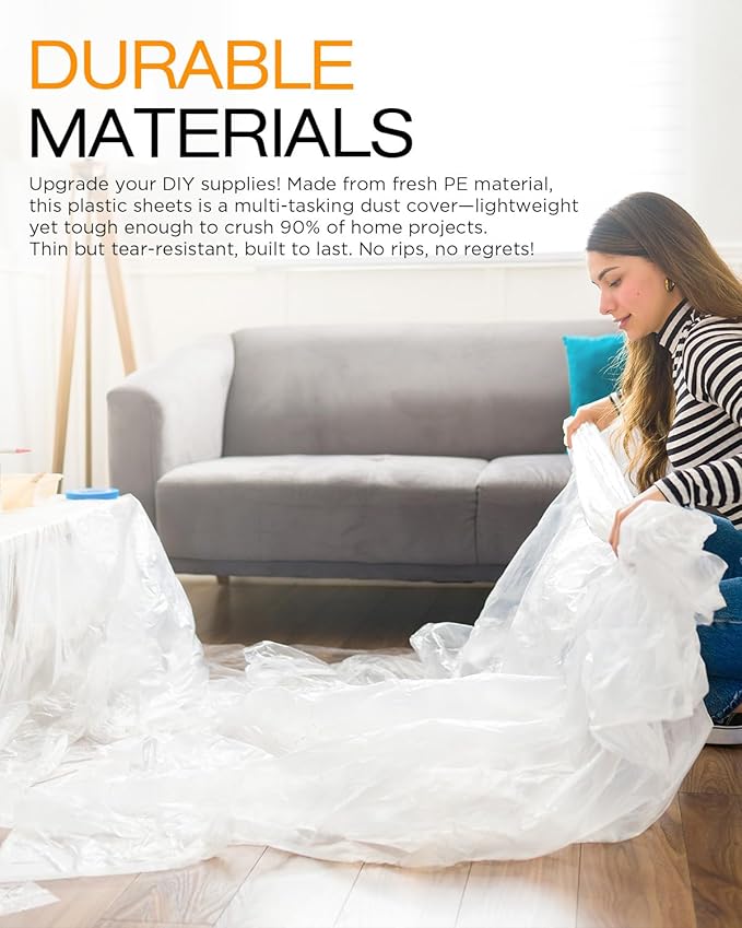 Plastic Drop Cloths for Painting, 9x12 Ft Extra Large Painting Supplies - Image 4
