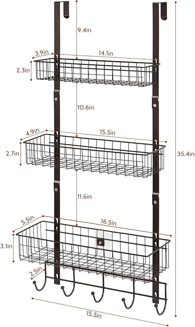 Over the Door Basket Organizer 3 Tier Hanging Basket Door Shelf Rack Heavy Duty - Image 5