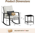 3 Piece Patio Rocking Chairs Set of 2, Outdoor Rocking Chair Bistro Set with Tempered Glass Coffee Table and Thick Lumbar Pillow Set, Front Porch Chairs for Garden, Backyard (Gray Rattan) - Image 2