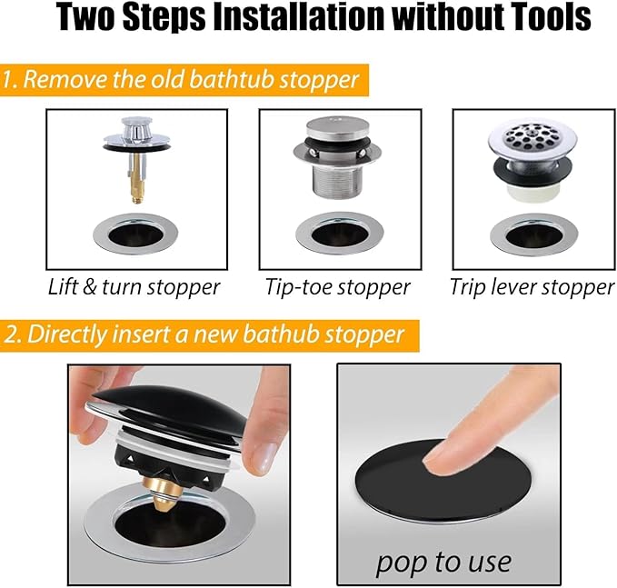Bathtub Drain Stopper, Pop Up Tub Stopper and Cover, Bottom - Image 3