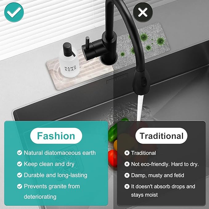 Small Diatomite Kitchen Sink Faucet Mat Water Absorbing Stone Tray Quick Drying - Image 6
