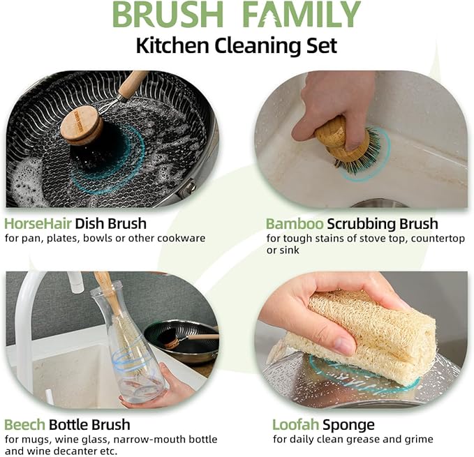 5-Pieces Bamboo Dish Brush Set - Image 7