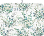 Spring Sage Green Leaves Dish Drying Mat by Kawani