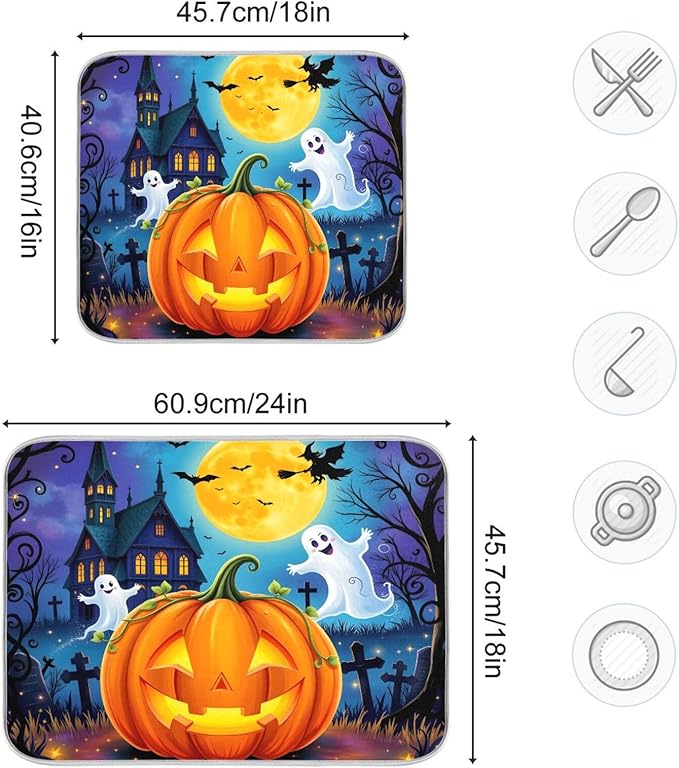 Halloween Pumpkin Ghost Witch Dish Drying Mat - Image 3